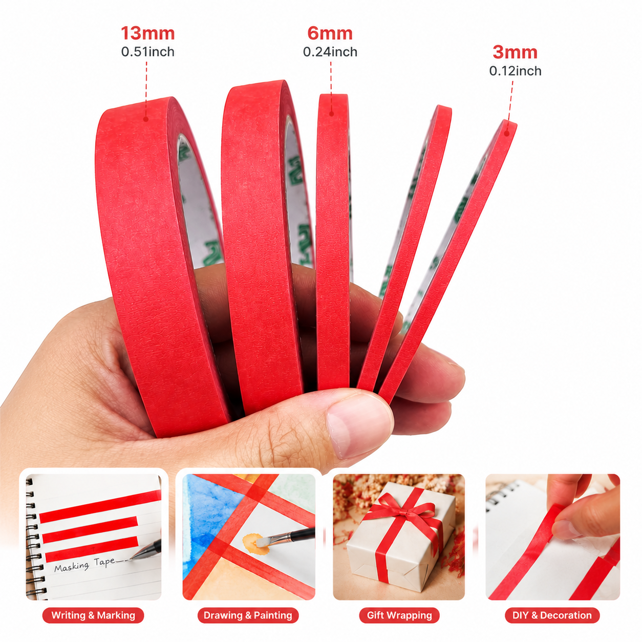 Masking Tape Thin - Red Washi Masking Tape 3mm 6mm
