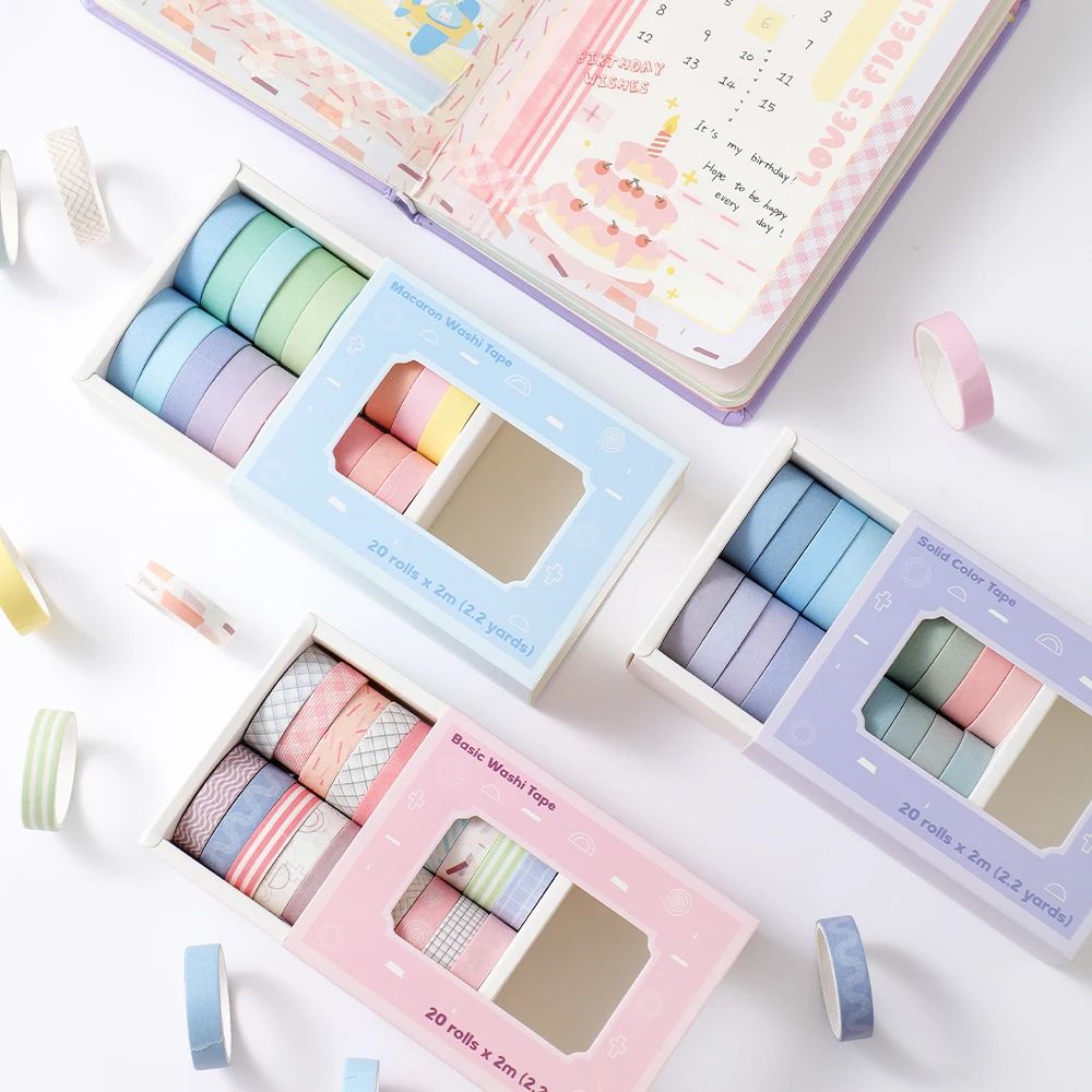 20 Rolls Colorful Slim Washi T - Masking Tape Thin 评论和价格