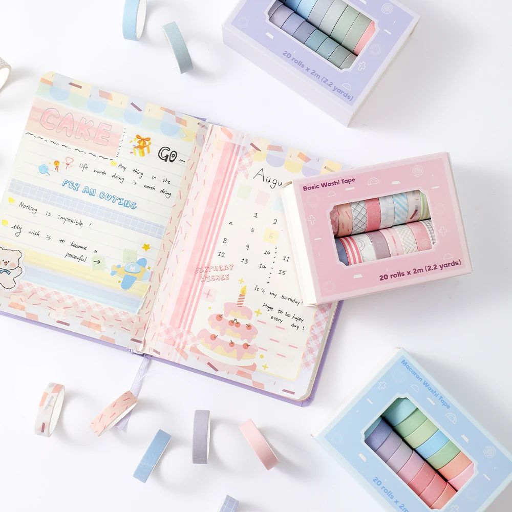20 Rolls Colorful Slim Washi T - Masking Tape Thin 评论和价格