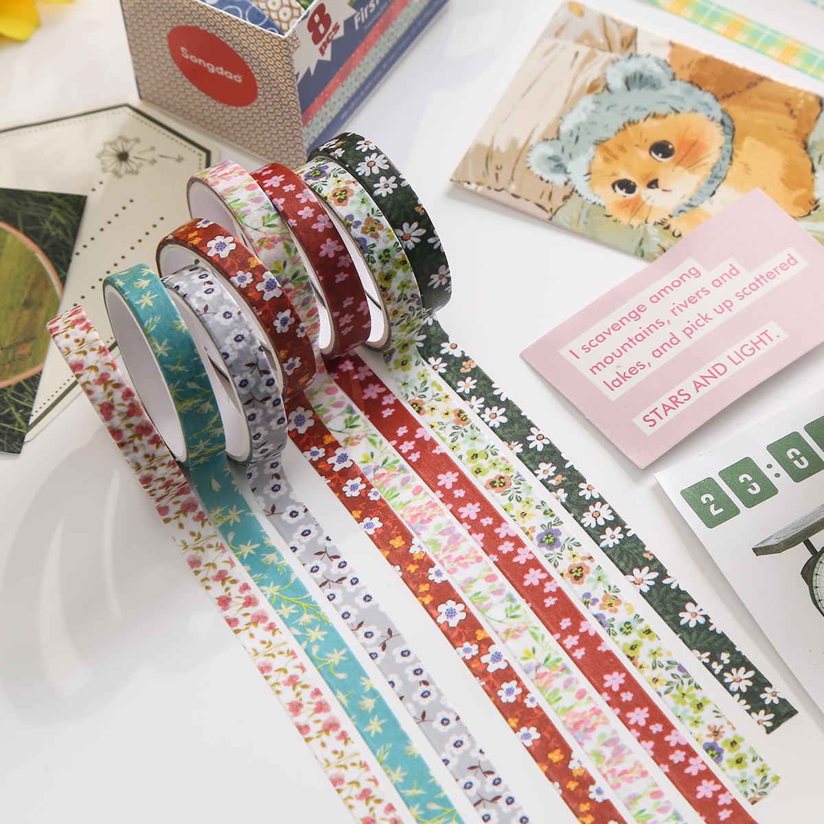 8 Rolls Retro Patterned Washi  - Masking Tape Thin 评论和价格