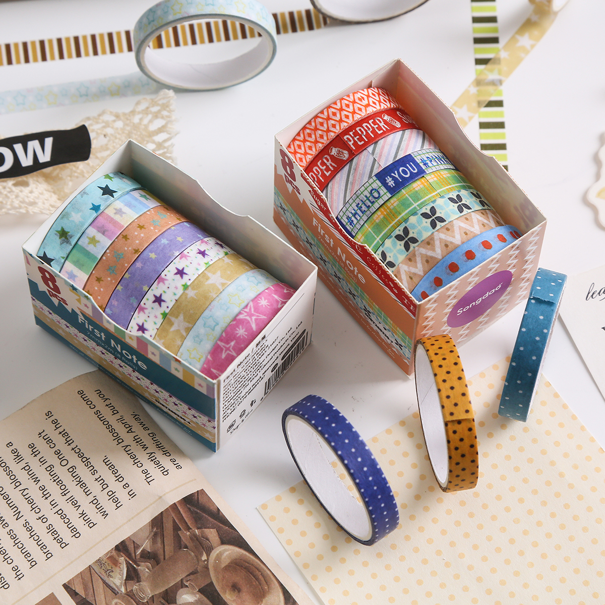 8 Rolls Retro Patterned Washi  - Masking Tape Thin 评论和价格